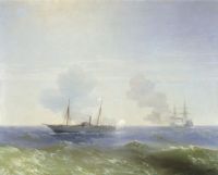 Бой парохода «Веста» с турецким броненосцем «Фехти-Буленд» в Чёрном море 11 июля 1877 года. 1877. - Айвазовский
