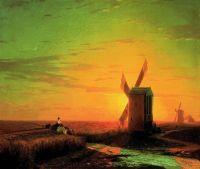Ветряные мельницы в украинской степи при закате солнца. 1862 - Айвазовский