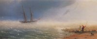 Овцы, загоняемые бурею в море. 1855 - Айвазовский