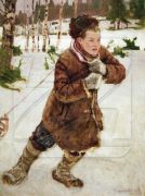 A Peasant Boy in the Woods in Wintertime - Богданов-Бельский