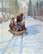 Дети в санях зимой. 100,5x80,5 (Вариант) - Богданов-Бельский