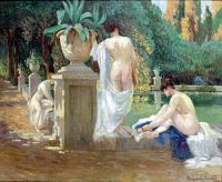 Женщины на берегу пруда. (Femmes au bord d`un bassin). 1909 Х., м. 80x97 - Богданов-Бельский