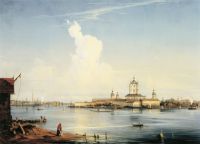 Вид на Смольный монастырь с Большой Охты. 1851. Холст, масло - Боголюбов