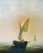 Закат (Лодка с парусом у берега моря). 1857 - Боголюбов