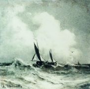 Морской пейзаж с парусником. 1870 - Боголюбов