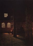 Внутренний вид деревянной церкви Петра и Павла в Пучуге. 1894 - Верещагин