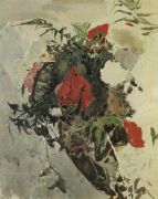 Красные цветы и листья бегонии корзине. 1886-1887 - Врубель