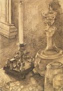 Натюрморт. Подсвечник, графин и стакан. 1905 - Врубель