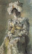 Портрет артистки Н.И.Забелы-Врубель, жены художника, в летнем туалете Empire, исполненном по замыслу художника. 1898 - Врубель