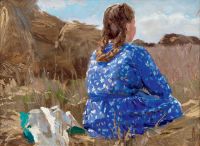 Девушка в синем платье. Этюд к картине «Агитатор в поле», 1950г. - Гапоненко