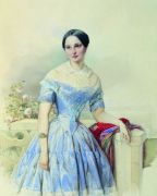 Портрет неизвестной дамы в голубом платье и с красной шалью,1847г. - Гау