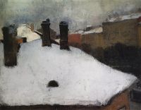 1889 Крыши под снегом. Х.,м. 25x33.5 ГТГ - Грабарь