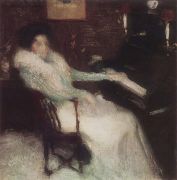 1899 Дама у пианино. Х.,м. 40.3x39 ЧС - Грабарь