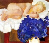 1932 Спящий ребенок с васильками. Х., м. 67х78 Ссх - Дейнека
