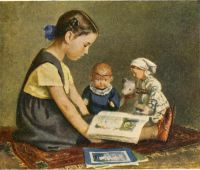 «Ксения читает сказки куклам», 1950г, масло, картон, Третьяковская галерея - Ершов