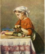 «Маленькая дочь Ксения, гладит», 1950г, масло, картон, Третьяковская галерея  - Ершов