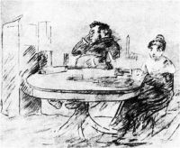 И.А.Крылов и Анна Фурман в приютинской гостиной. Рисунок. 1816 Вариант. - Кипренский