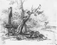 Пейзаж с колодцем. 1810-е. Б., ит. к. 19.6х24.2. ГРМ - Кипренский