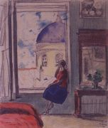 Интерьер. Женская фигура у окна (В мастерской). 1920 - Кустодиев