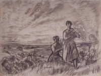 Летний пейзаж с женскими фигурами. Конец 1910-х - Кустодиев