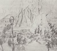 Подготовительный рисунок к картине Елочный торг. 1918 - Кустодиев