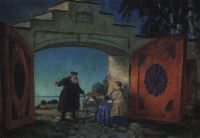 Улица. Ворота дома Кабановых. 1920 - Кустодиев