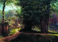 Пейзаж с деревьями, домами и рекой. 1878 - Лагорио