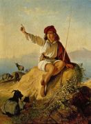 Неаполитанский пастушок на берегу моря, освещенный восходящим солнцем. 1841  - Нефф