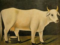 Белая корова на черном фоне. Картон, масло. 80х100 ЧС - Пиросманашвили