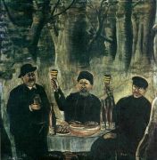Кутеж трех горожан в лесу. Клеенка, масло, 117x117 ГМИ Грузии, Тбилиси - Пиросманашвили