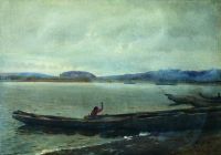 Волжский пейзаж с лодками. 1870 - Репин