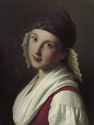 Портрет женщины в клетчатом шарфе, красном жилете и белой блузке. 1755  - Ротари
