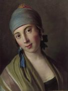 Портрет женщины с синим шарфом и полосатым платком. середина XVIII века  - Ротари