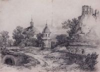 Пейзаж с церковью и руинами. 1861 - Саврасов