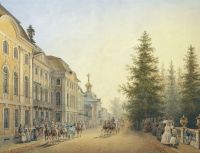 Придворный выезд от главного подъезда Большого дворца в Петергофе. 1852 - Садовников