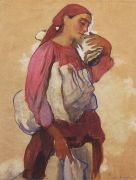 Крестьянка с рулонами холста на плече и в руках. 1916-1917 - Серебрякова