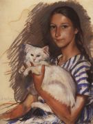 Портрет Наташи Лансере с кошкой. 1924 - Серебрякова