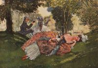 Заснувшая на траве молодая женщина. 1913 - Сомов