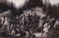 Петр I перетаскивает суда из Онежского залива в Онежское озеро в 1702 году. 1872 - Суриков
