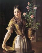 Девушка с горшком роз 1850. Холст, масло. 100х81 см - Тропинин