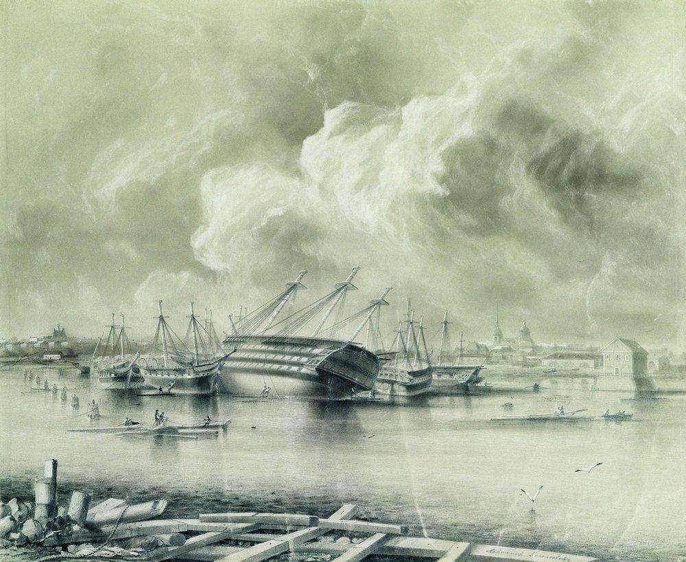 Кронштадт после наводнения 7 ноября 1824 года. 1850-е - Боголюбов Алексей Петрович