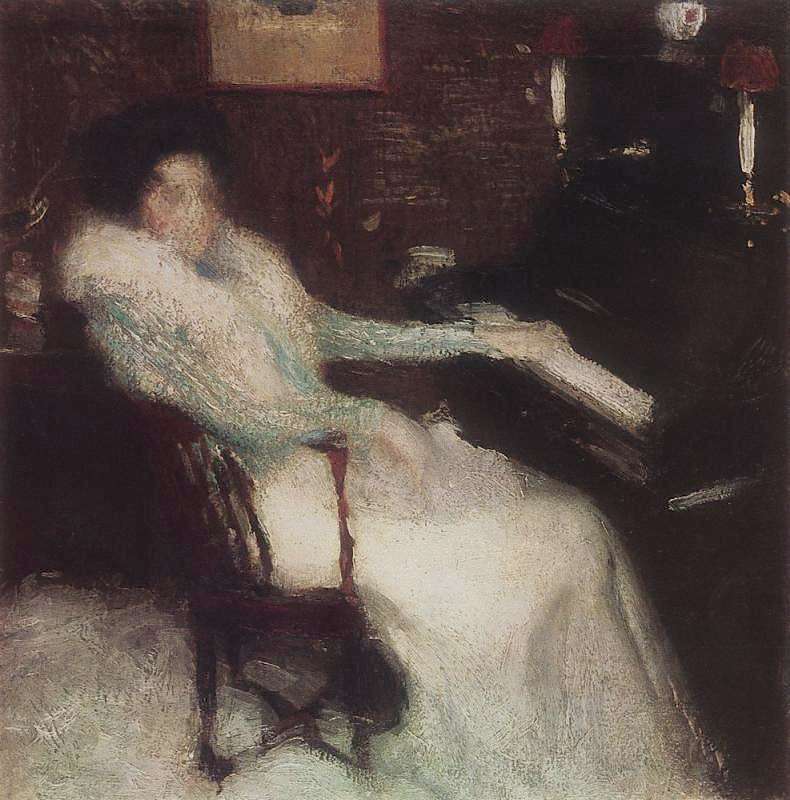 1899 Дама у пианино. Х.,м. 40.3x39 ЧС - Грабарь Игорь Эммануилович