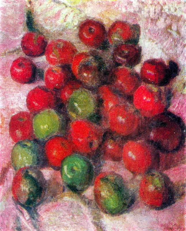 1920 Красные яблоки на розовой скатерти. Х., м. Абрамцево - Грабарь Игорь Эммануилович