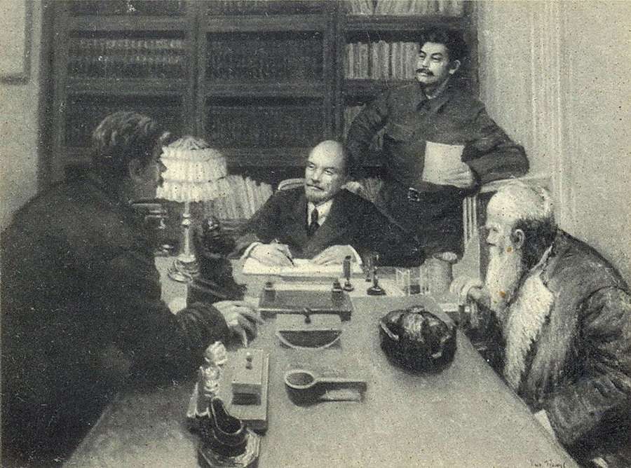 1938 В.И.Ленин и И.В.Сталин в раб. кабинете в Кремле беседуют с кркстьянами. ГИМ - Грабарь Игорь Эммануилович