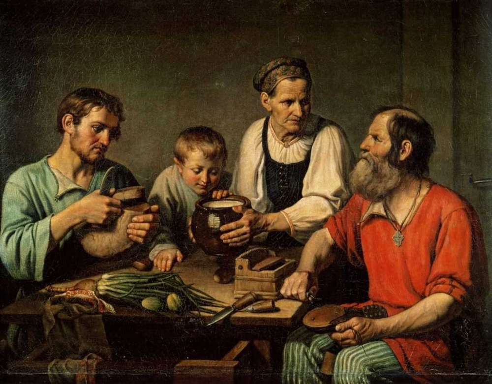 Крестьянское семейство перед обедом. 1824  - Солнцев Федор Григорьевич