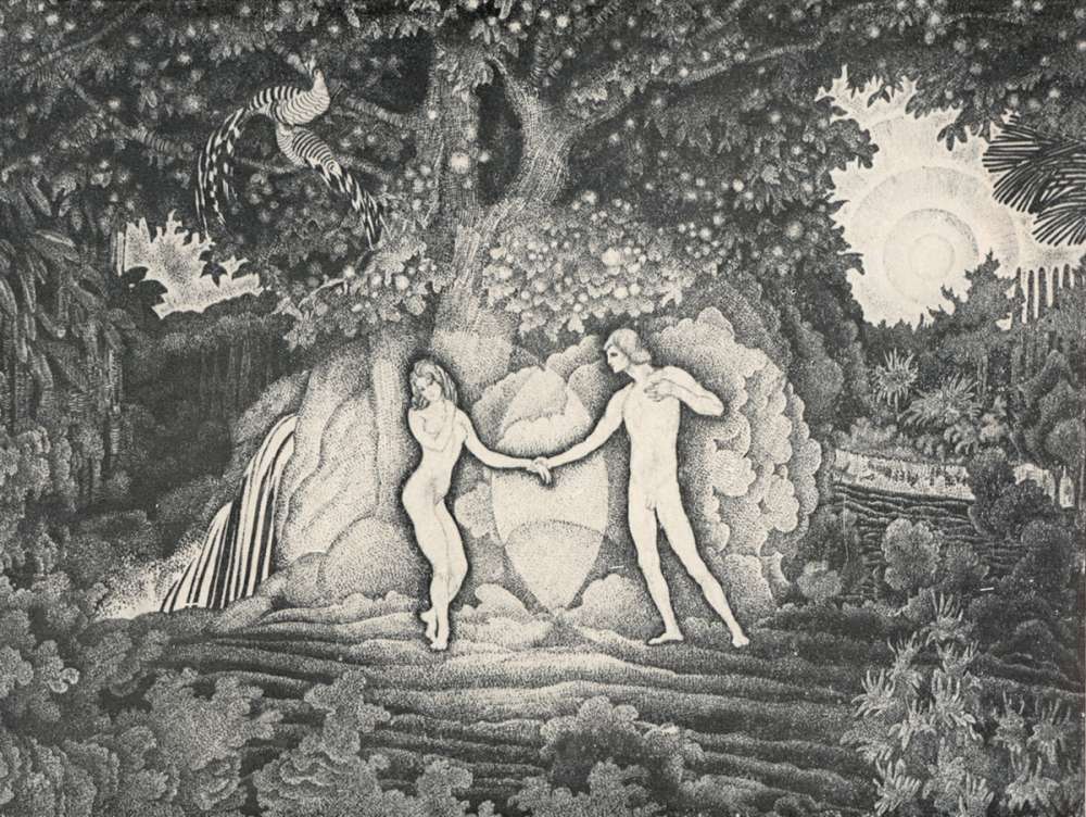 1908-09 Адам и Ева. Б. на карт., тушь, перо. 48,5х65. Серпухов - Юон Константин Федорович