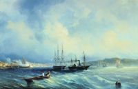 Выход из реки Тахо фрегата Илья Муромец на буксире пароходофрегата Камчатка. 1860-е - Боголюбов