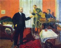 1927-1932 В.И.Ленин у прямого провода. Эскиз. Х.,м. 105x122 ЦМР СССР - Грабарь