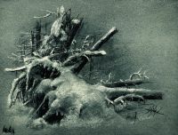 Выкорчеванные пни под снегом 1890-е Бумага.уголь,мел 23,8х31.1 - Шишкин
