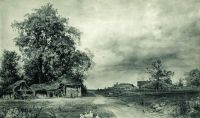 Деревня 1874 Бумага.граф.карандаш,белила 55,4х90,3 - Шишкин